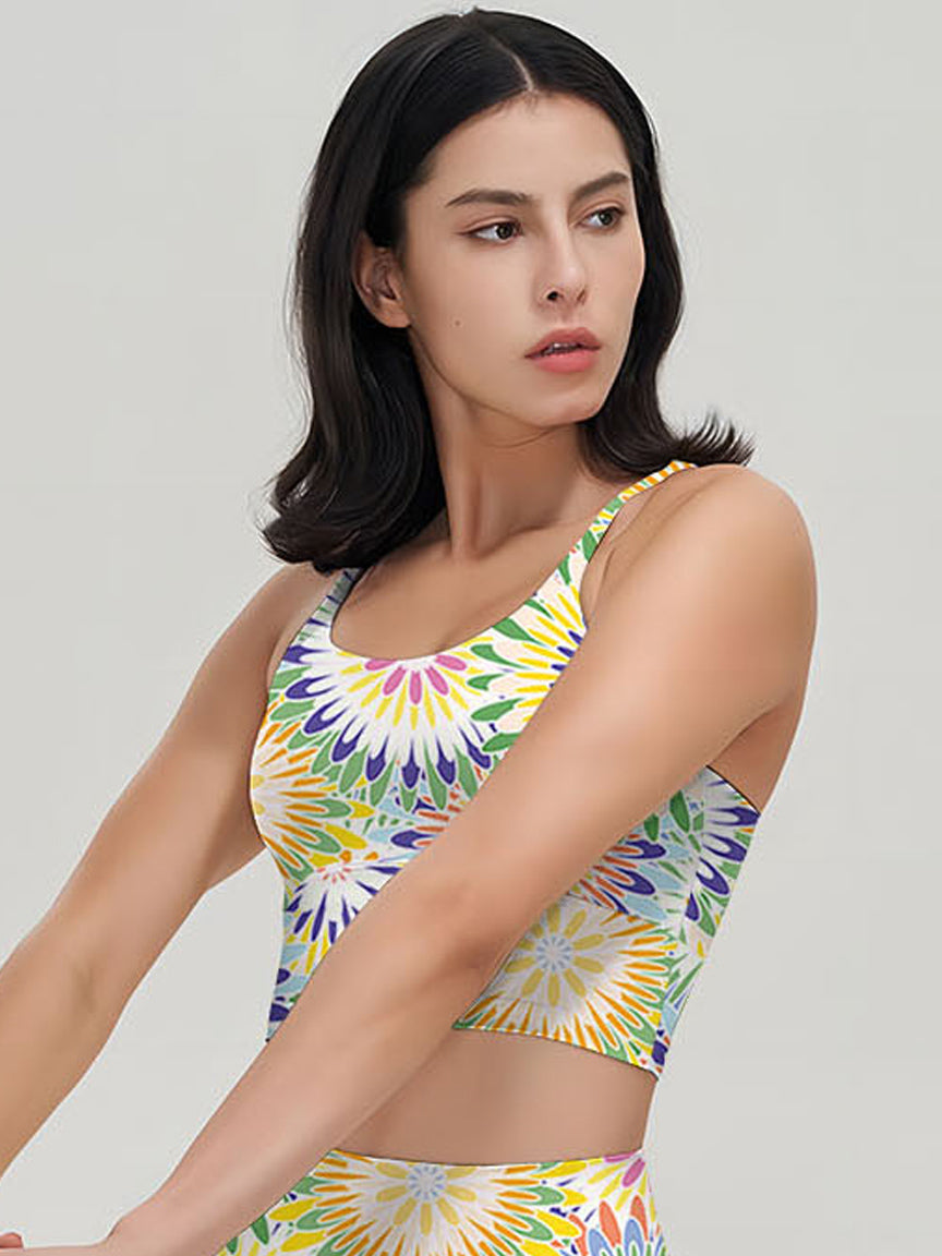 Colorful circular floral print tank tops