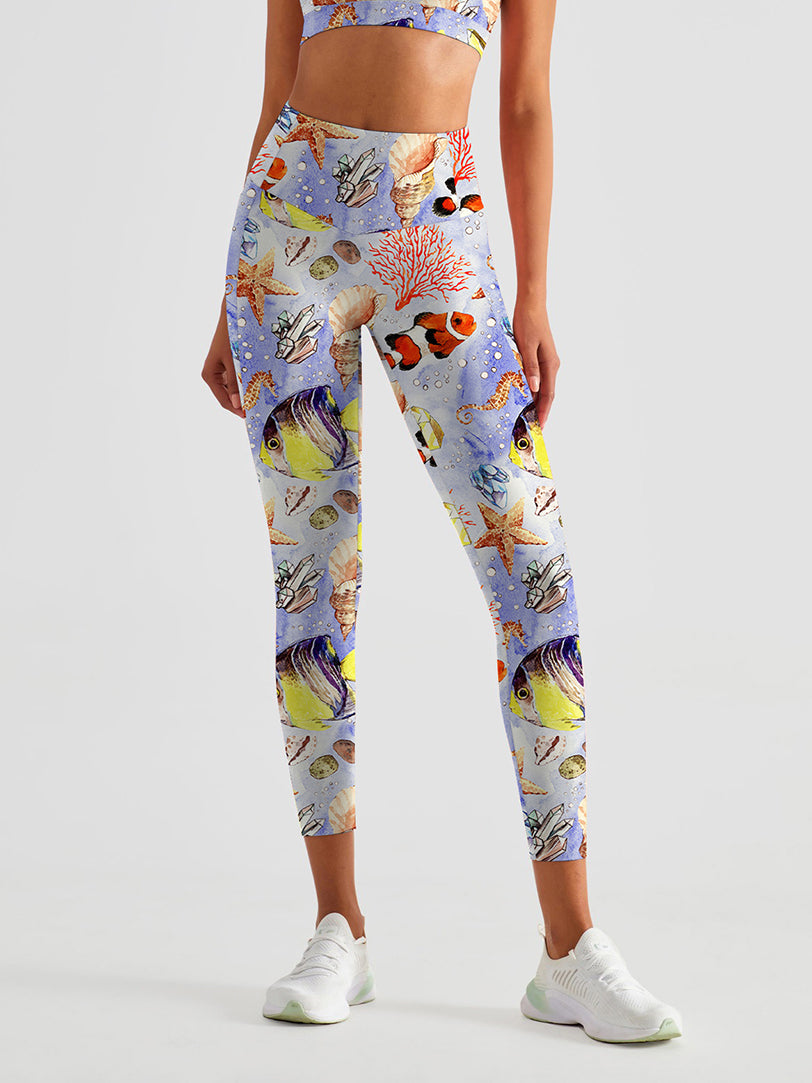 Ocean watercolor tropical sea fish leggings