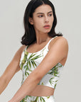 Botanical watercolor illustration of bamboo pattern tank tops