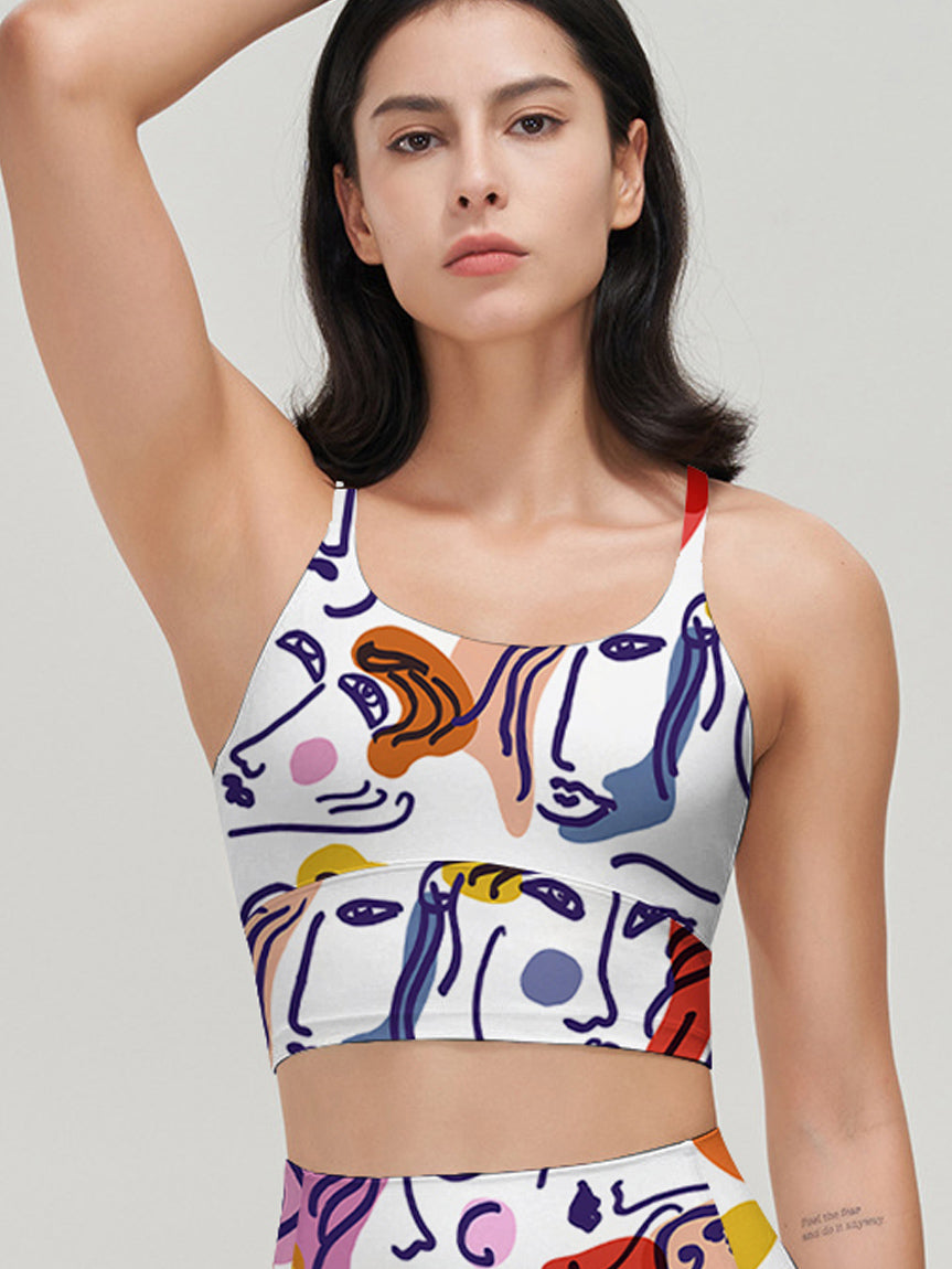 Abstract line colorful cartoon face portrait tank tops