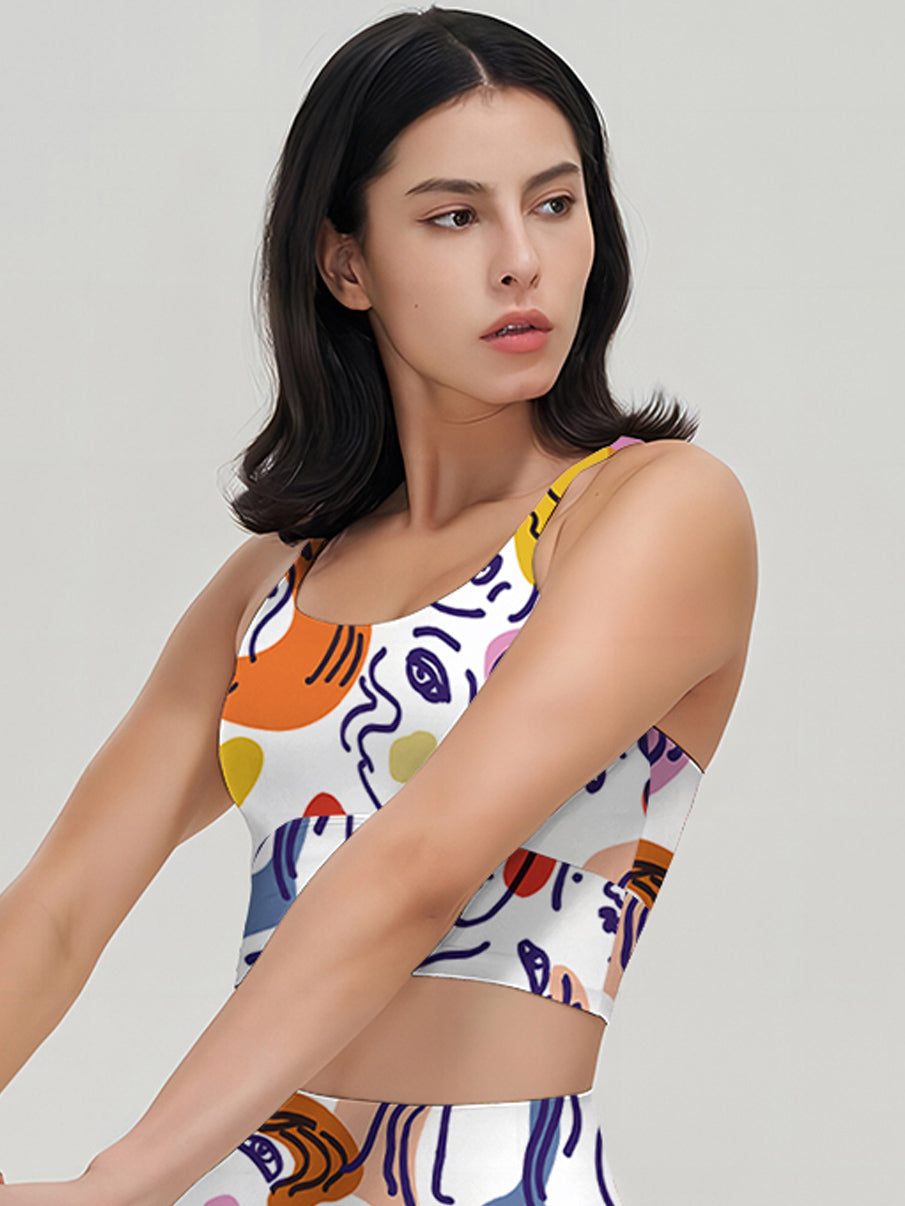 Abstract line colorful cartoon face portrait tank tops