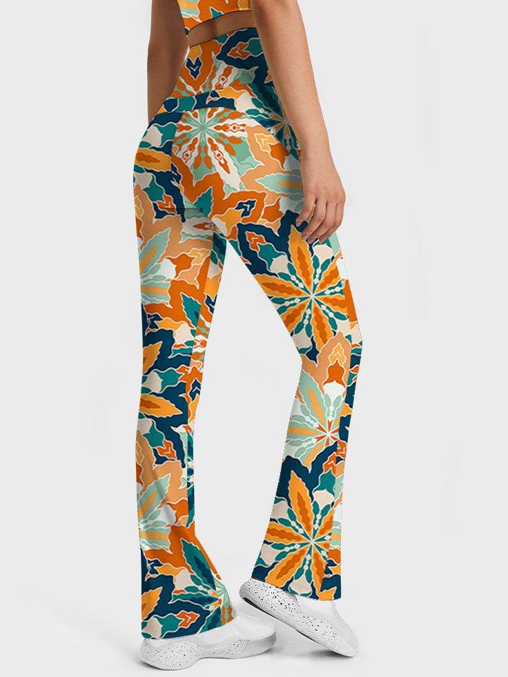 Flower colorful abstract mandala flare leggings