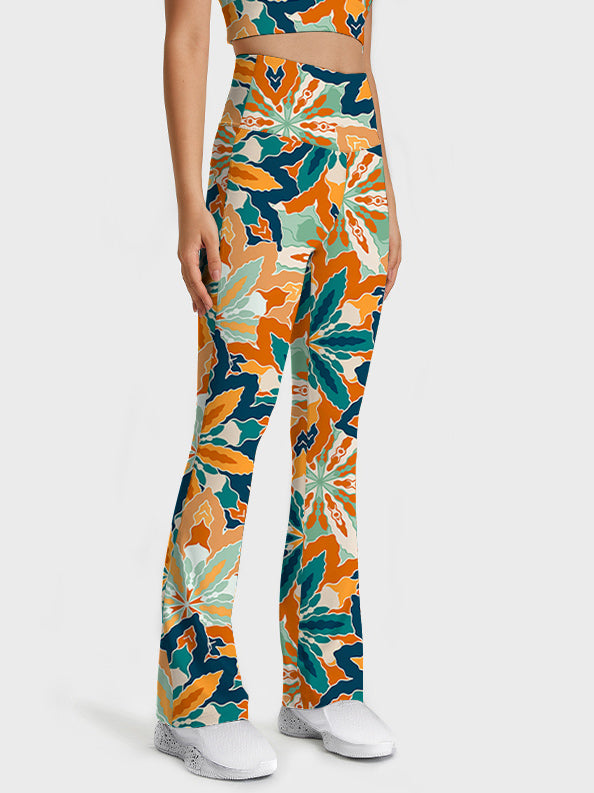 Flower colorful abstract mandala flare leggings