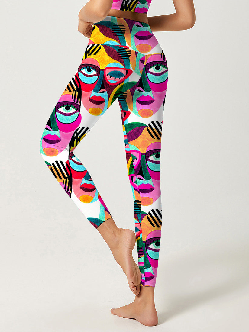 Colorful abstract exotic woman wearing glasses leggings
