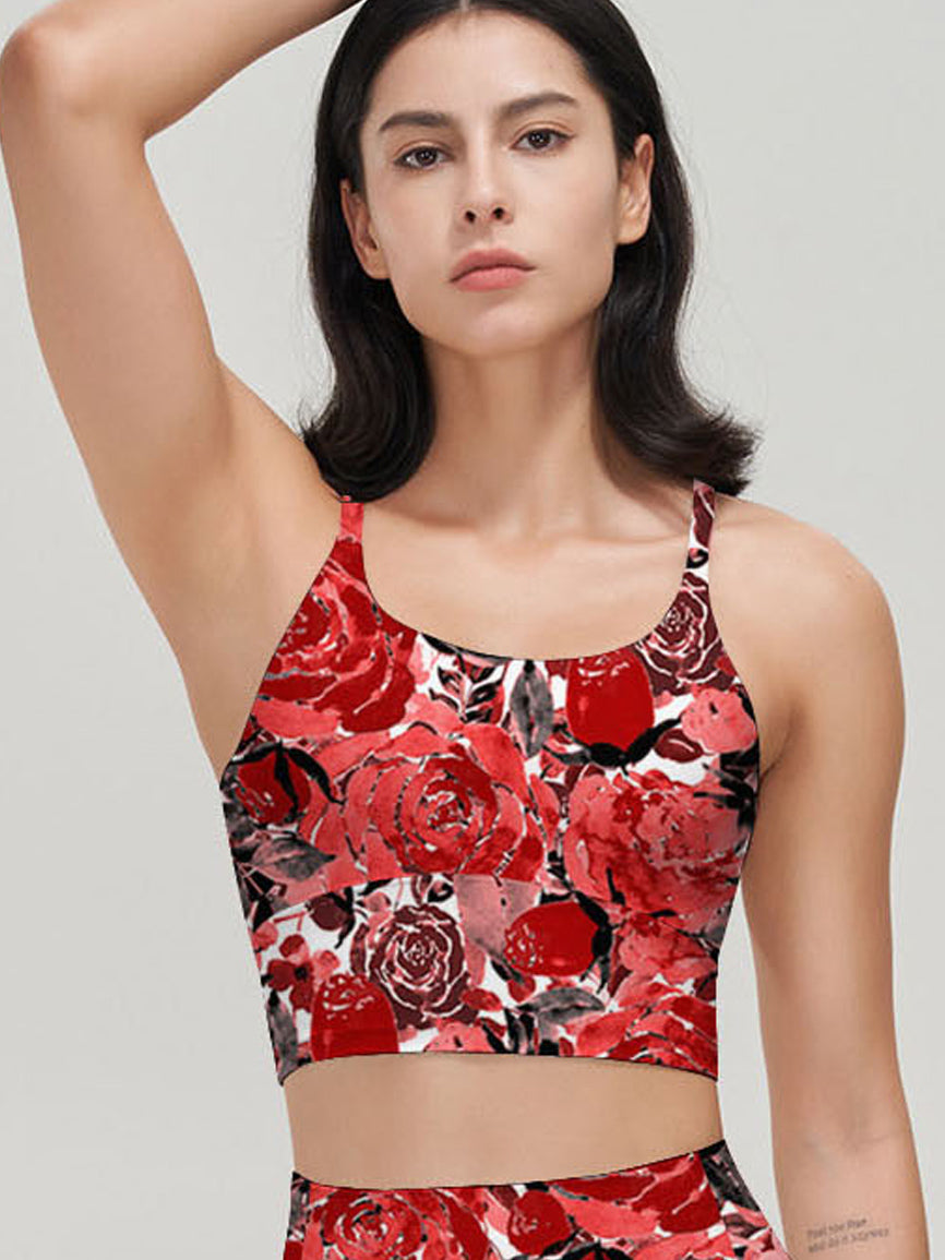 Flower red watercolor peony tank tops
