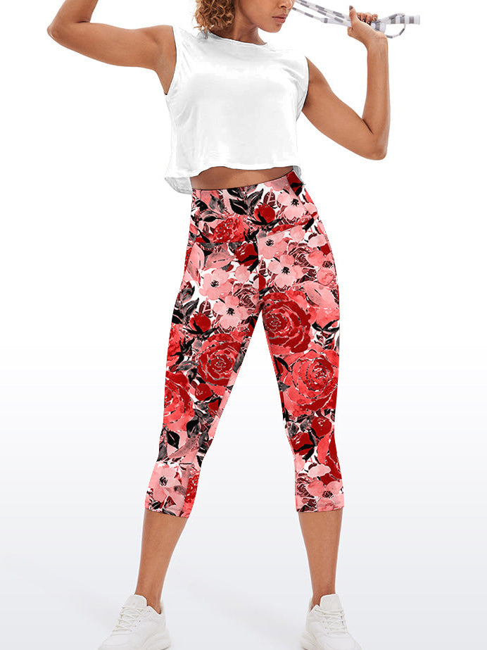 Flower red watercolor peony capris