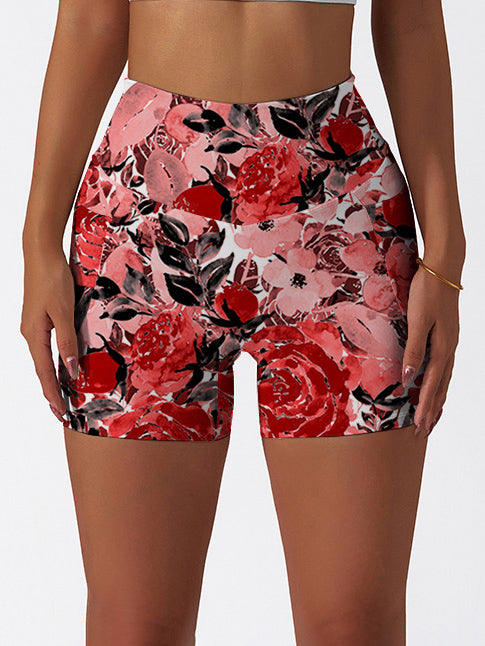 Flower red watercolor peony flare shorts