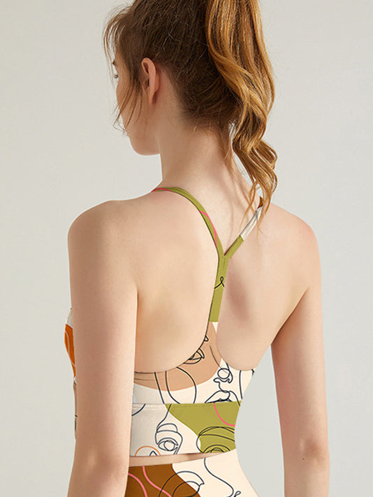 Mixed color line art hand-painted female portraits tank tops