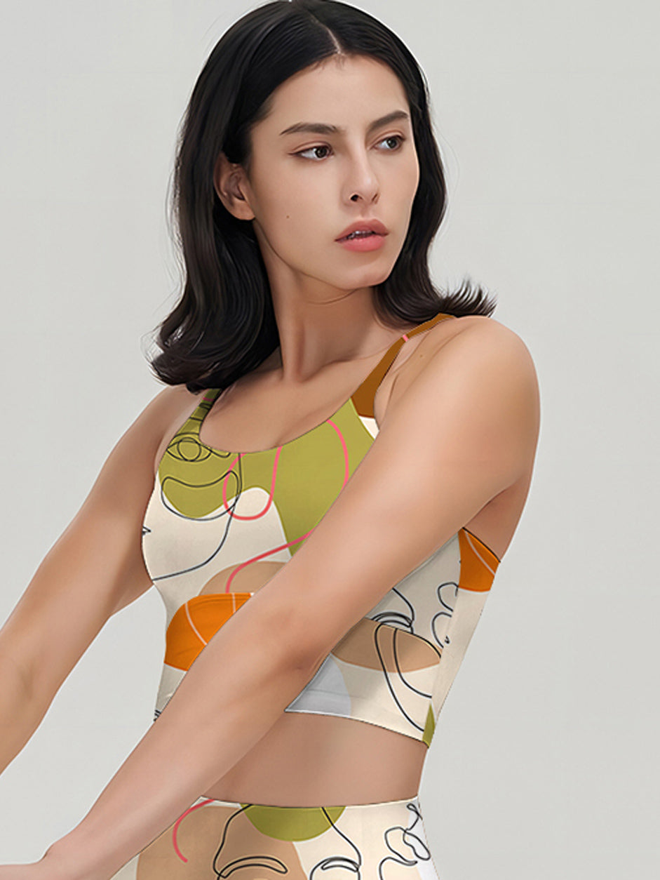 Mixed color line art hand-painted female portraits tank tops