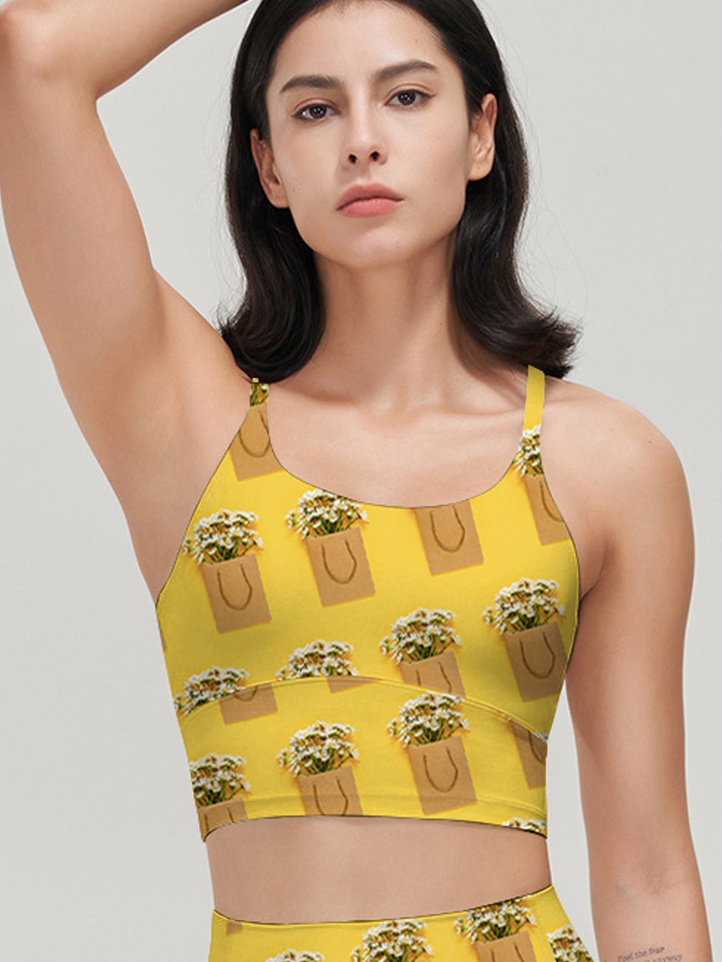 Field chamomiles flowers in craft package yellow tank tops