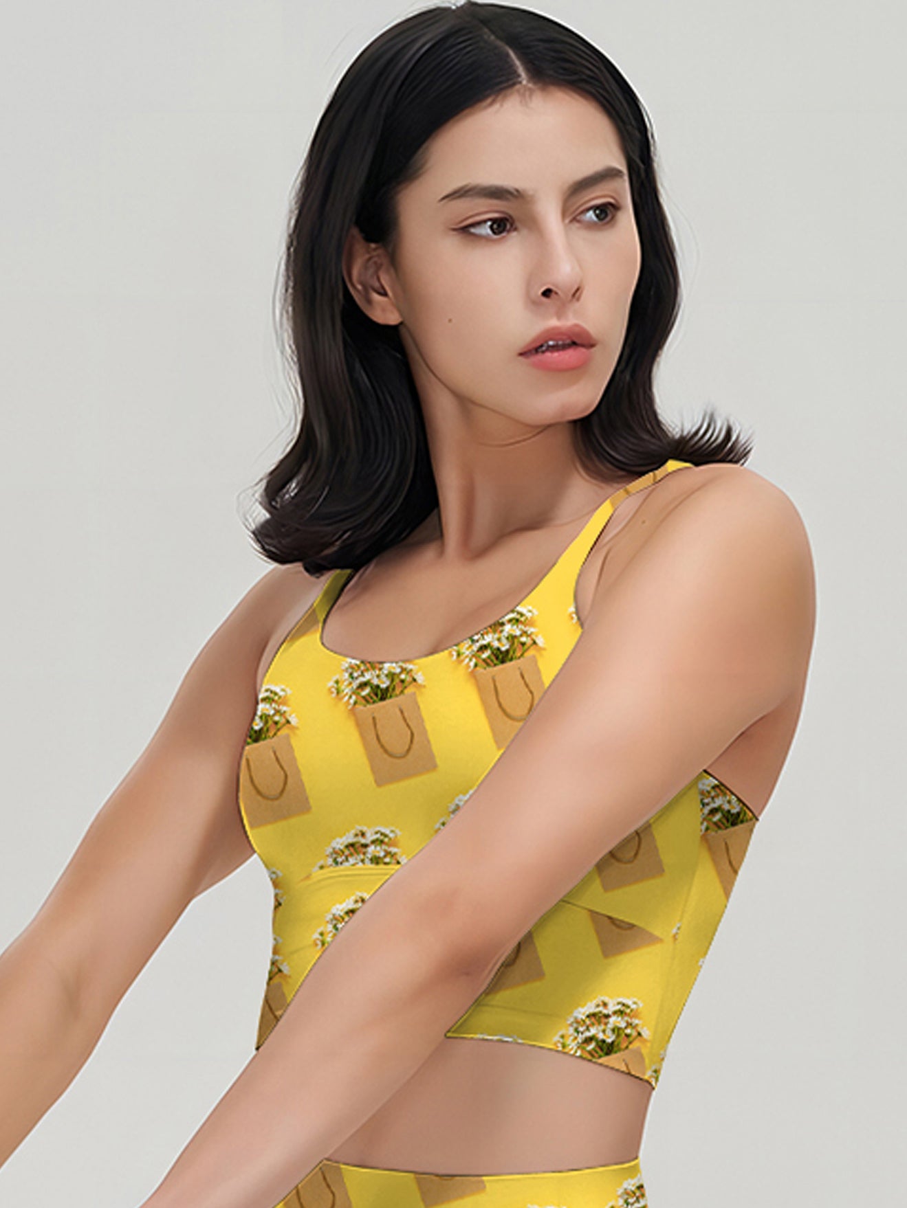 Field chamomiles flowers in craft package yellow tank tops