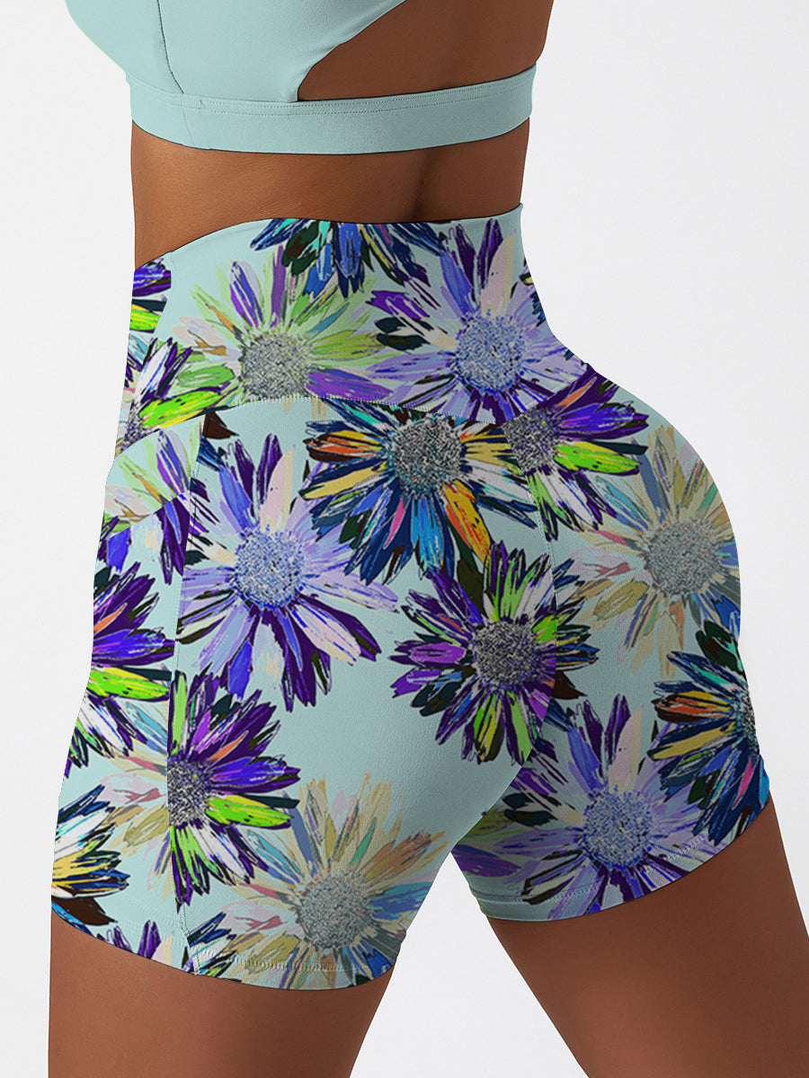 Flower hand-painted exotic chrysanthemum shorts