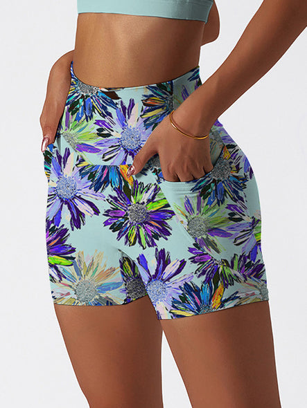 Flower hand-painted exotic chrysanthemum shorts