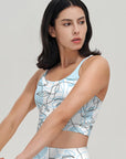 Abstract line face portrait light blue tank tops