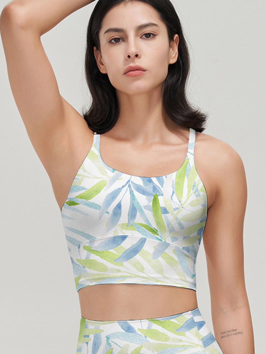 Botanical watercolor green blue leaves tank tops
