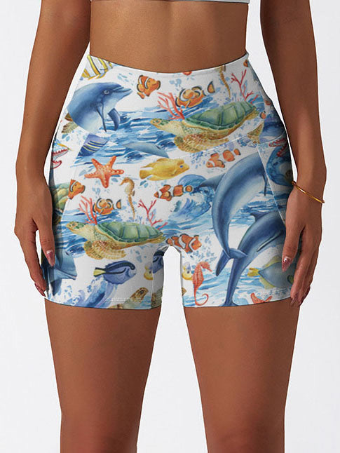 Ocean life turtle starfish print shorts