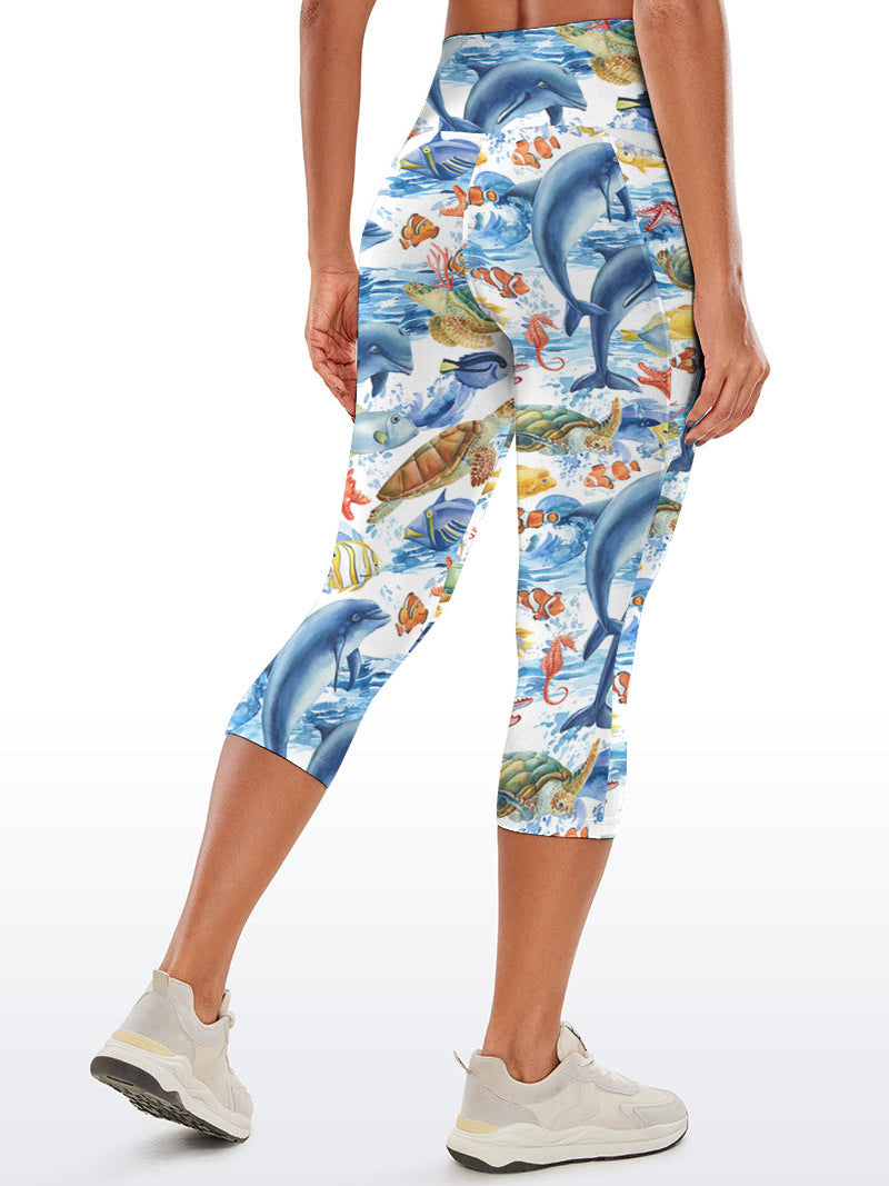Ocean life turtle starfish print capris