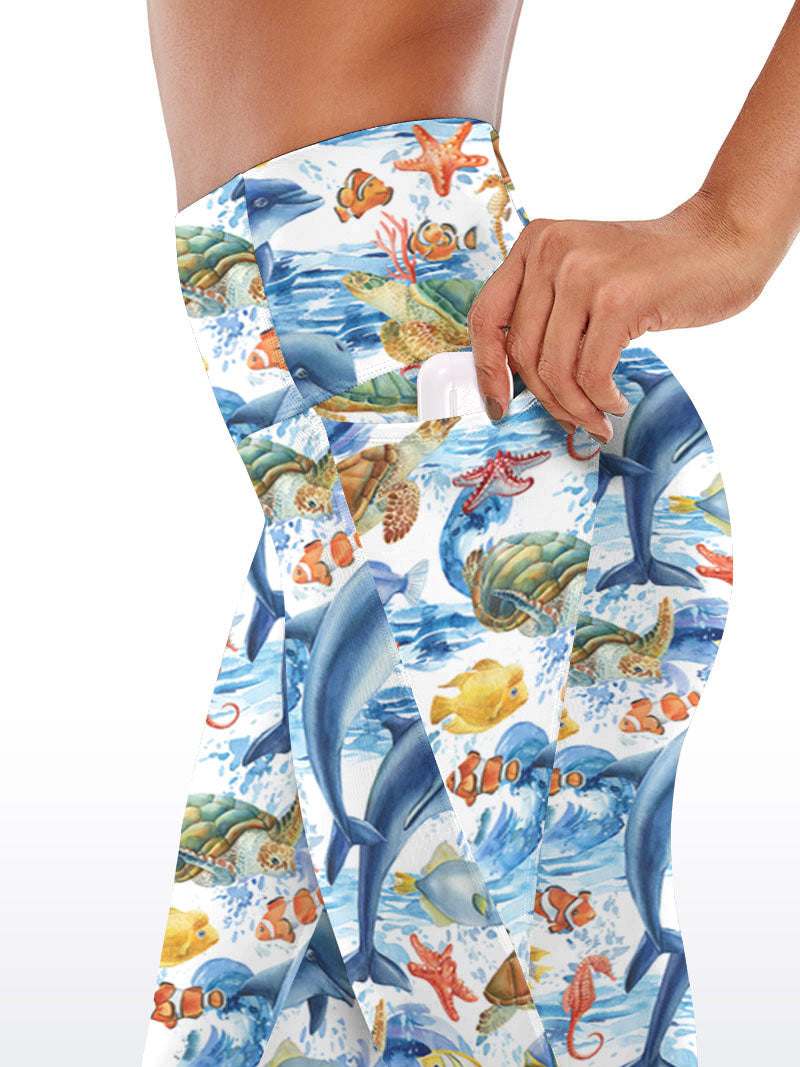 Ocean life turtle starfish print capris