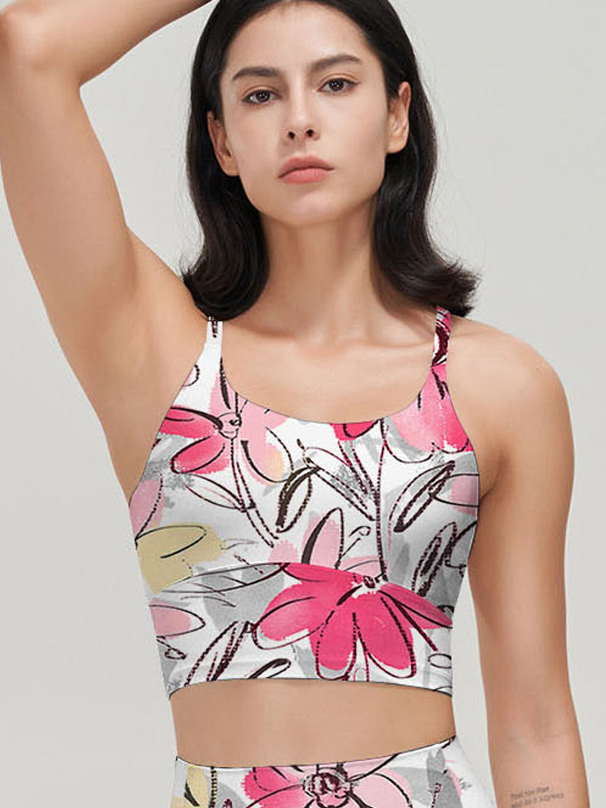 Hand painted colorful liberty style small mauve flowers tank tops