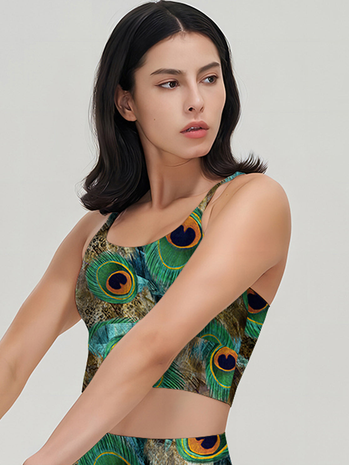Animal green peacock feather tank tops