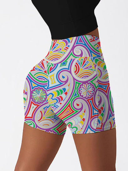 Colourful drawn paisley shorts