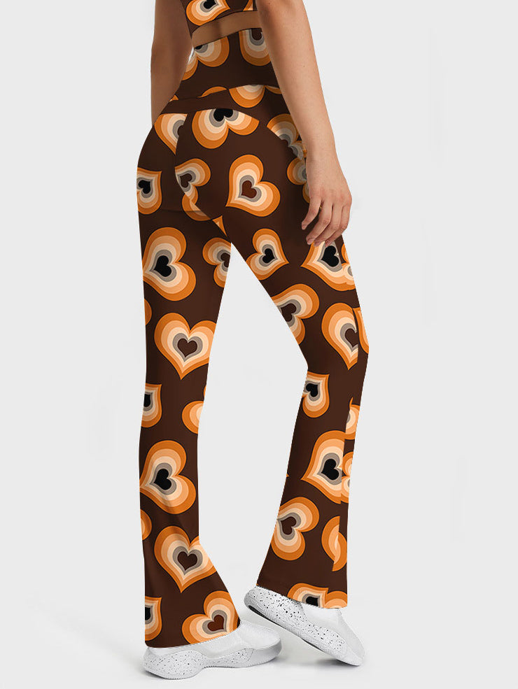 Love heart shape dark brown flare leggings