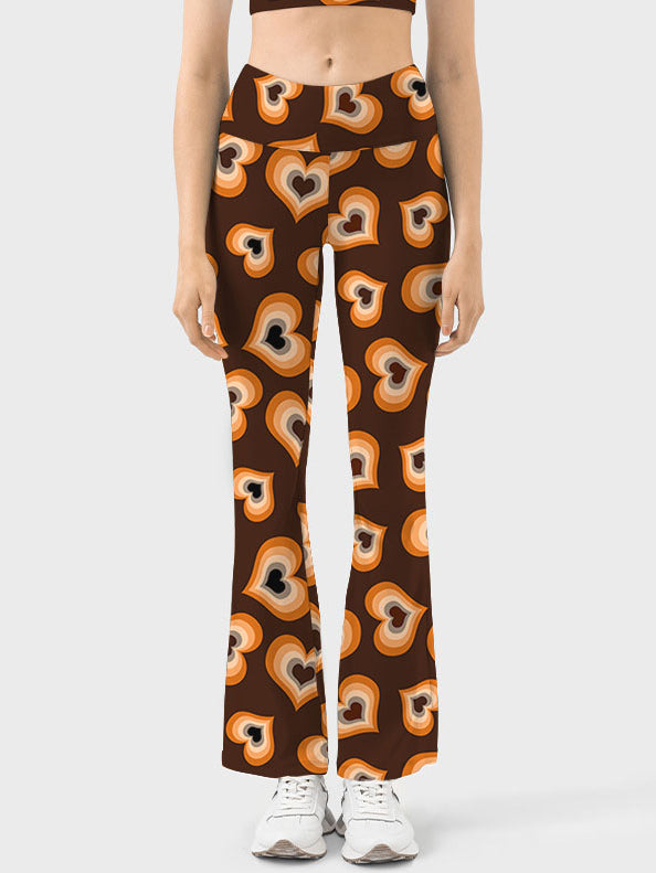 Love heart shape dark brown flare leggings