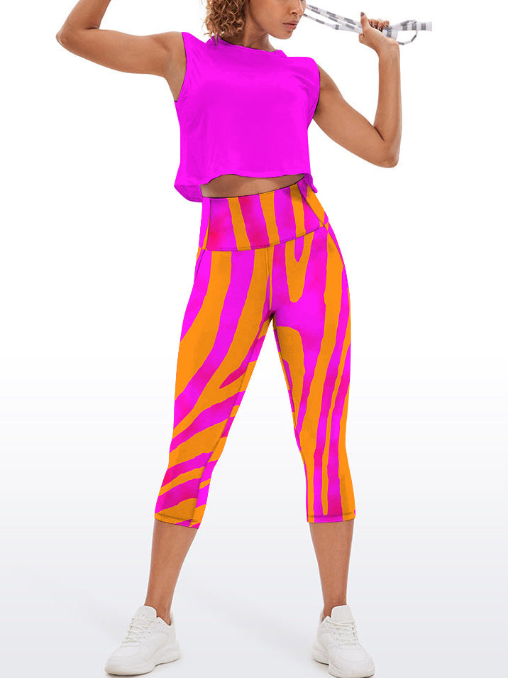 Orange and pink color block capris