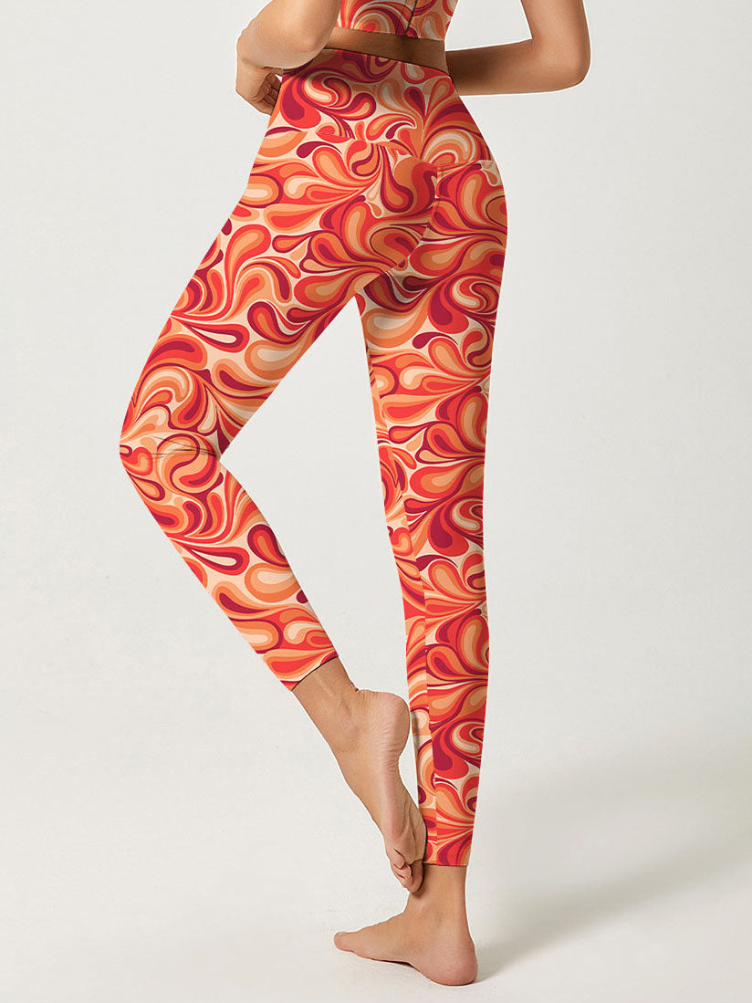 Flower abstract curly floral endless red leggings