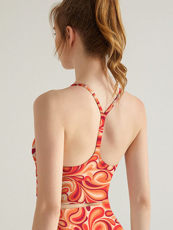 Flower abstract curly floral endless red tank tops