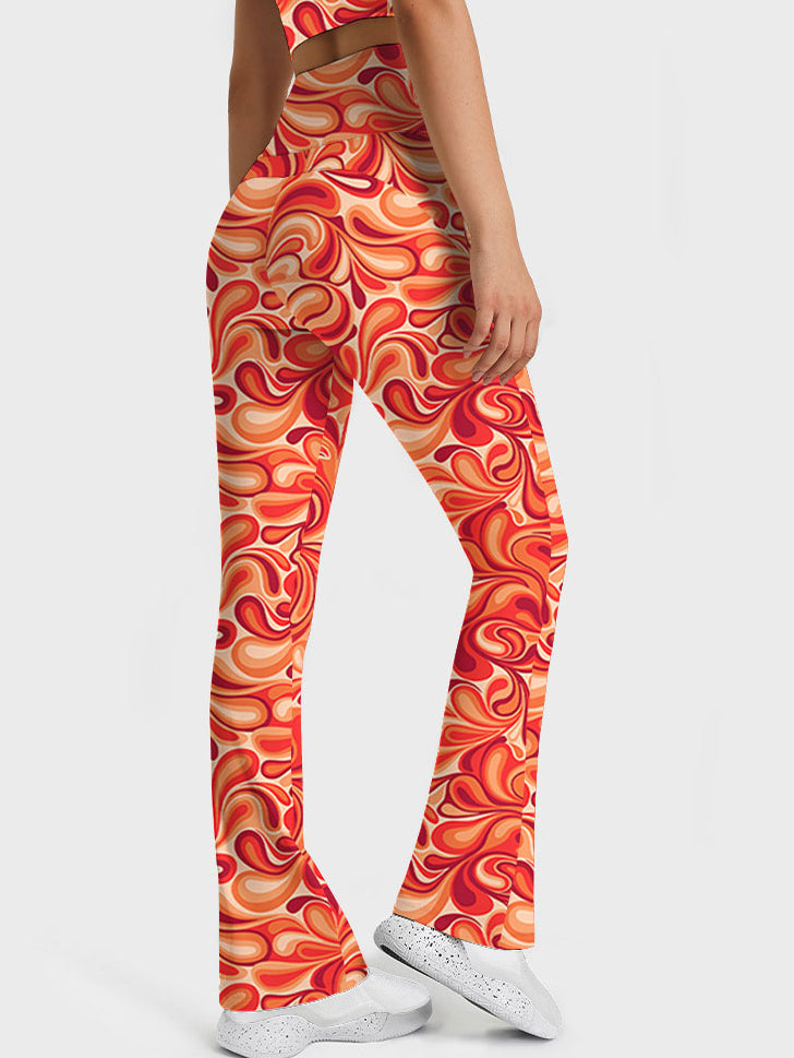 Flower abstract curly floral endless red flare leggings