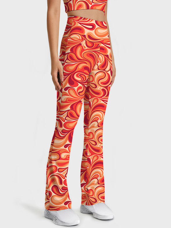 Flower abstract curly floral endless red flare leggings