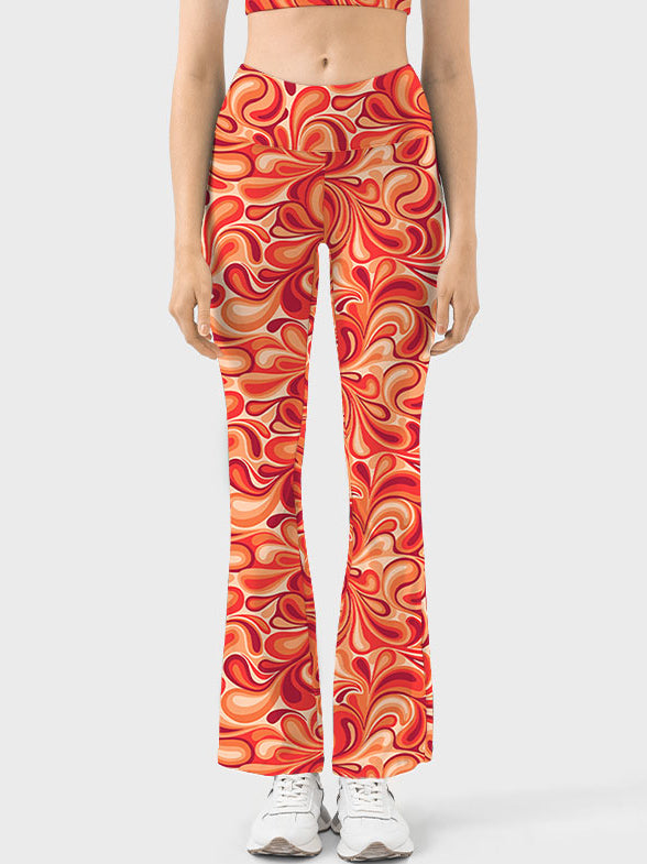 Flower abstract curly floral endless red flare leggings