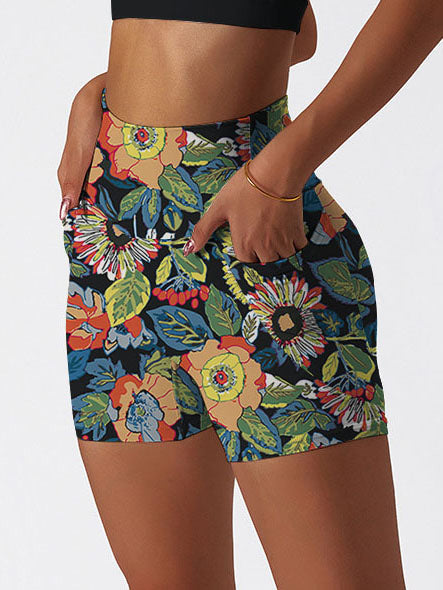 Flowers hand drawn colorful wildflower shorts