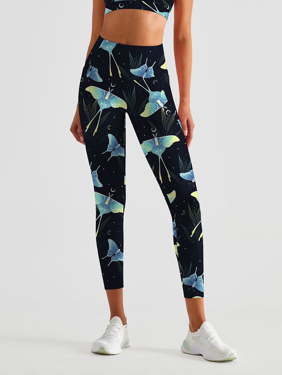 Animal vector pattern moon moth and stars leggings