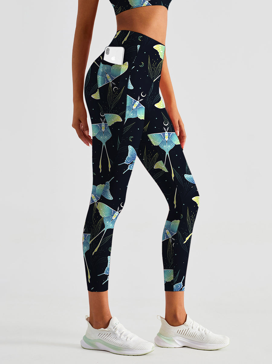 Animal vector pattern moon moth and stars leggings