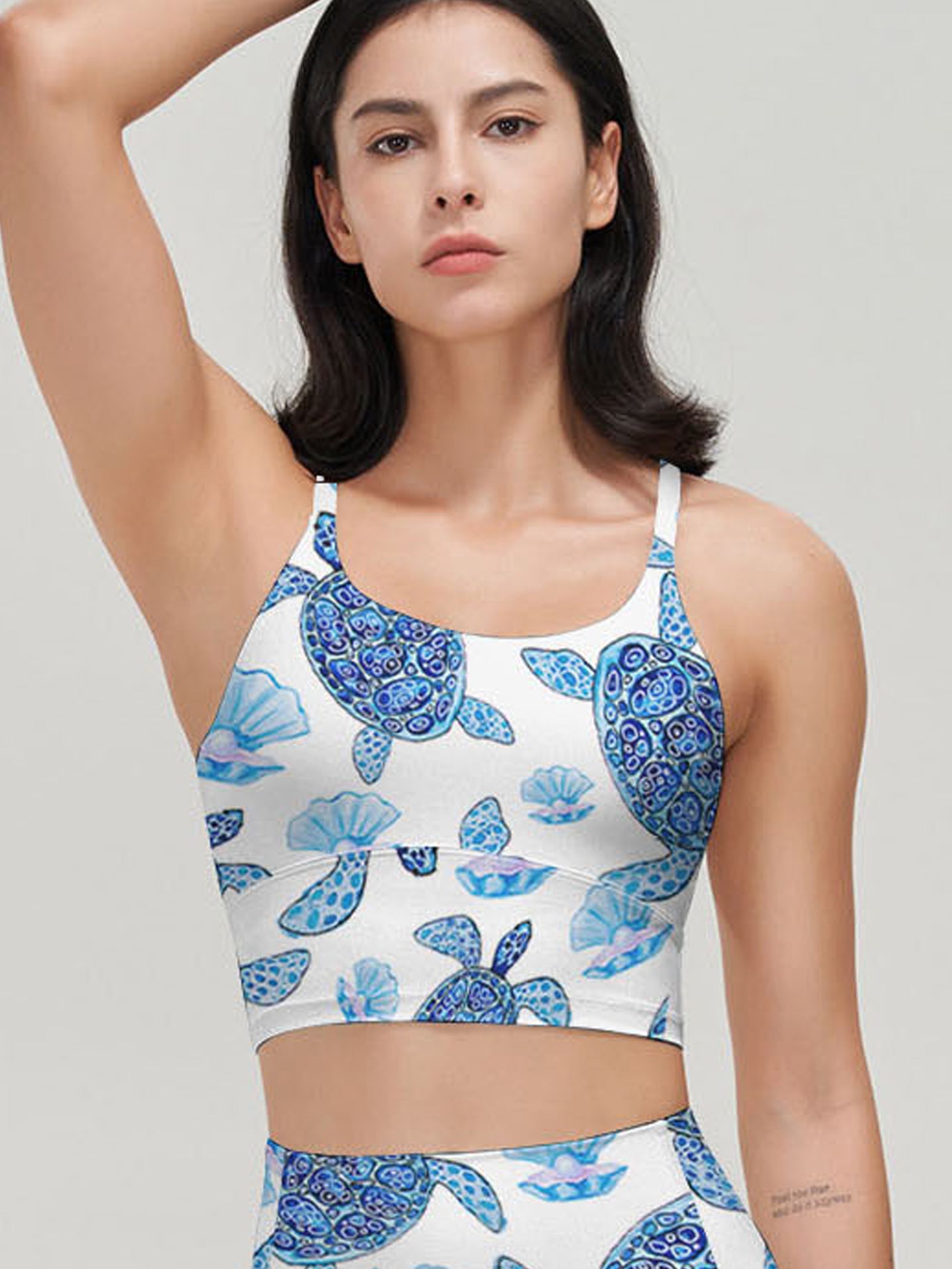 Ocean turtle blue pearl shell tank tops