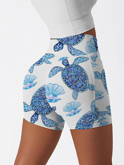 Ocean turtle blue pearl shell shorts