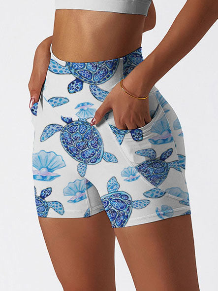 Ocean turtle blue pearl shell shorts