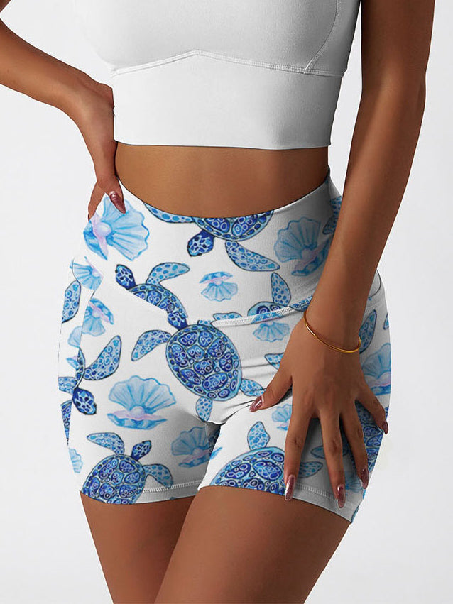 Ocean turtle blue pearl shell shorts
