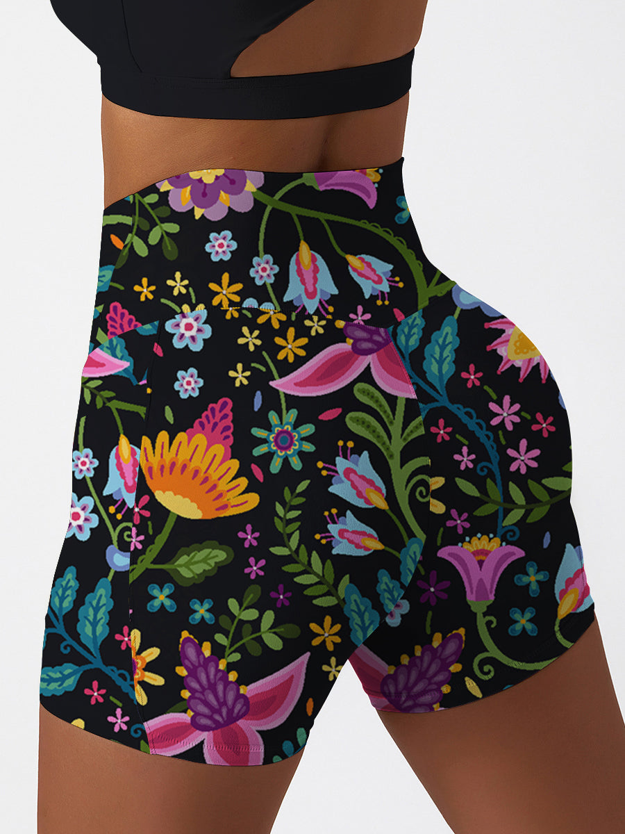 Flower exotic endive colorful dark shorts