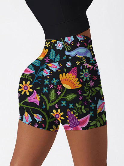 Flower exotic endive colorful dark shorts