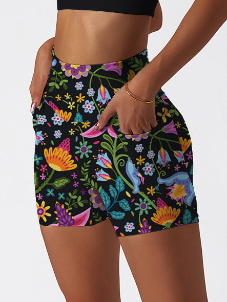 Flower exotic endive colorful dark shorts