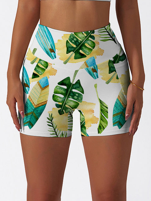 Botanical hawaiian monstera leaves surfboard shorts