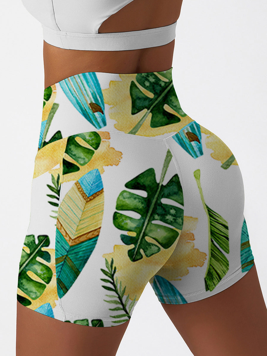Botanical hawaiian monstera leaves surfboard shorts