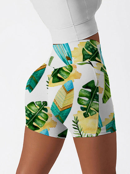Botanical hawaiian monstera leaves surfboard shorts