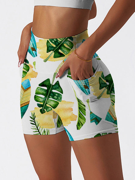 Botanical hawaiian monstera leaves surfboard shorts