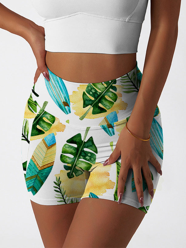 Botanical hawaiian monstera leaves surfboard shorts