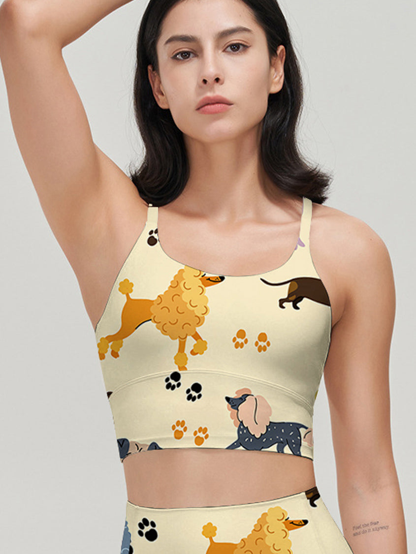 Animal cartoon cute dog footprints yellow tank tops