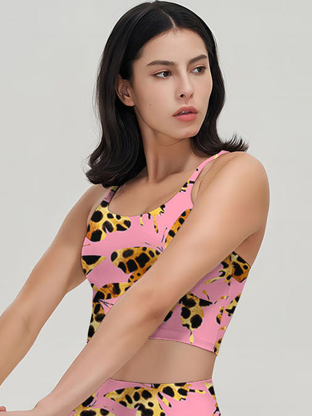 Animal butterfly shape leopard print pink tank tops